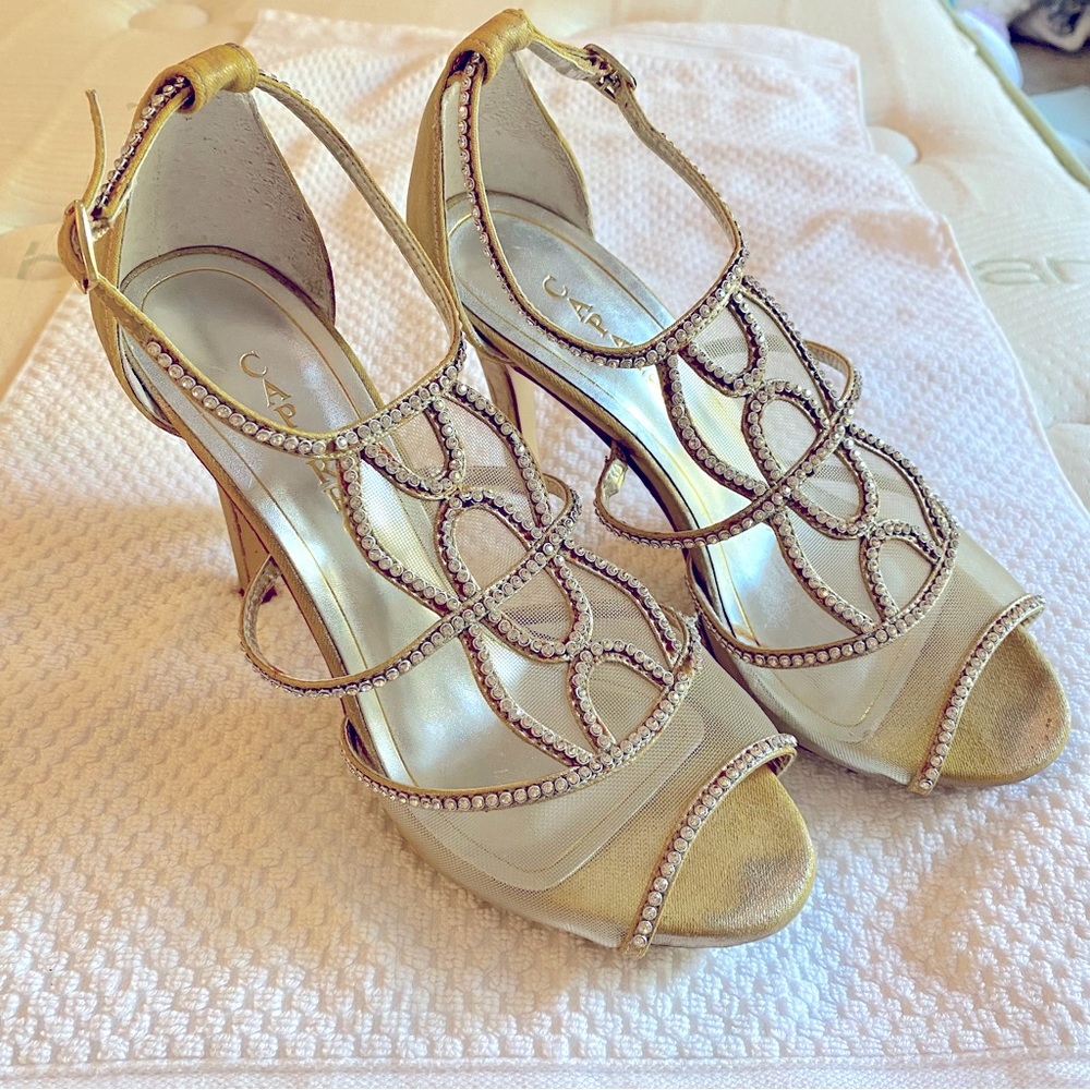 Caparros Wide Width Gold and Rhinestone Heels